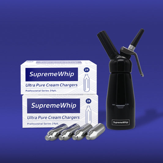 Starter Pack - SupremeWhip Cream Chargers – 600 - (25 x 24Pks)  & 0.25L Black Dispenser