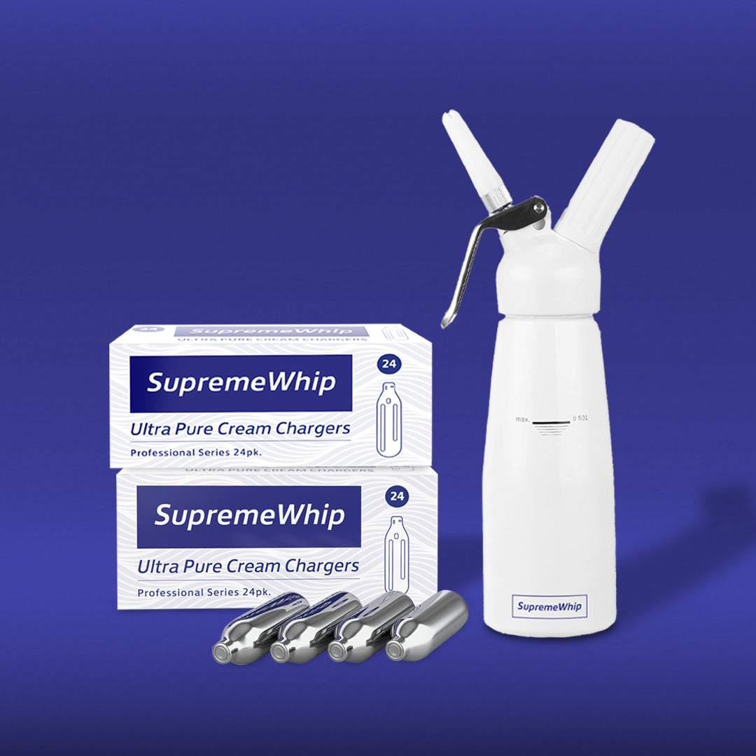 Starter Pack - SupremeWhip Cream Chargers – 600 - (25 x 24Pks)  & 0.5L White Dispenser